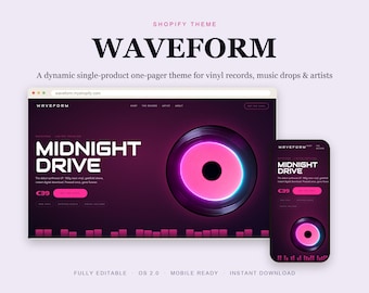 One Product Shopify Theme, Vinyl Record Music Drop Landing Page Template, Animated Synthwave Single Product OS 2.0 Website, Instant Download
