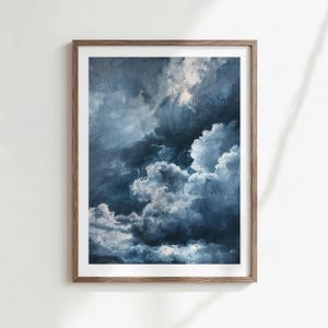 Lámina decorativa abstracta azul oscuro para pared, cielos tormentosos, descarga digital, decoración moderna para el hogar (descarga digital) imagen 1