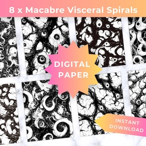 Seamless Pattern Digital Paper, 8 Macabre Spiral Junji Ito Style Horror (Digital Download)