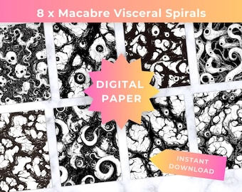 Seamless Pattern Digital Paper, 8 Macabre Spiral Junji Ito Style Horror (Digital Download)