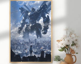 Mecha Triptych Print, Cyberpunk Dystopian Robot Art (Digital Download)