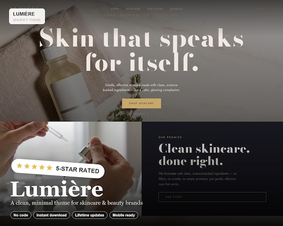 Lumière Shopify Theme, Minimal Skincare Website Template (Instant Down