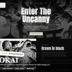 Yokai Shopify Theme, Dark Japanese Horror Manga Art Store (Instant Download)