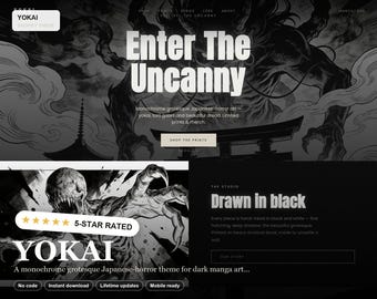 Yokai Shopify Theme, Dark Japanese Horror Manga Art Store (Instant Download)