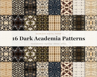 16 Dark Academia Seamless Patterns, Occult Vintage Ephemera Digital Paper, Junk Journal Backgrounds (Digital Download)