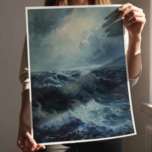 Dark Moody Seascape Wall Art Print, Stormy Ocean Digital Download (Digital Download) image 3