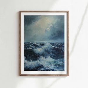 Dark Moody Seascape Wall Art Print, Stormy Ocean Digital Download (Digital Download) image 1