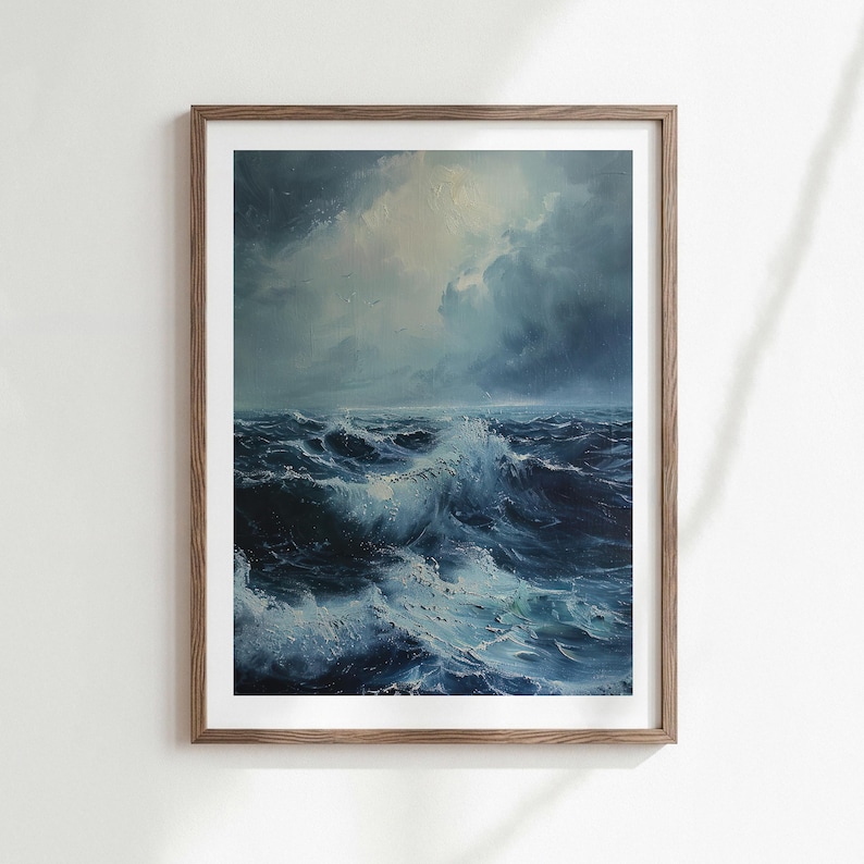 Dark Moody Seascape Wall Art Print, Stormy Ocean Digital Download (Digital Download) image 1