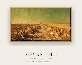 Samsung Frame TV Art Solitary Figure Harvested Field Vintage Landscape Atmospheric Golden Brown