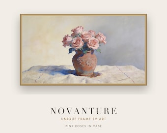 Digital Print Pink Roses Still Life Impressionist Wall Art (Digital Download)