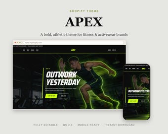Fitness Shopify Theme, Activewear Sports Gym Template, Bold Athletic OS 2.0 Website, Instant Download