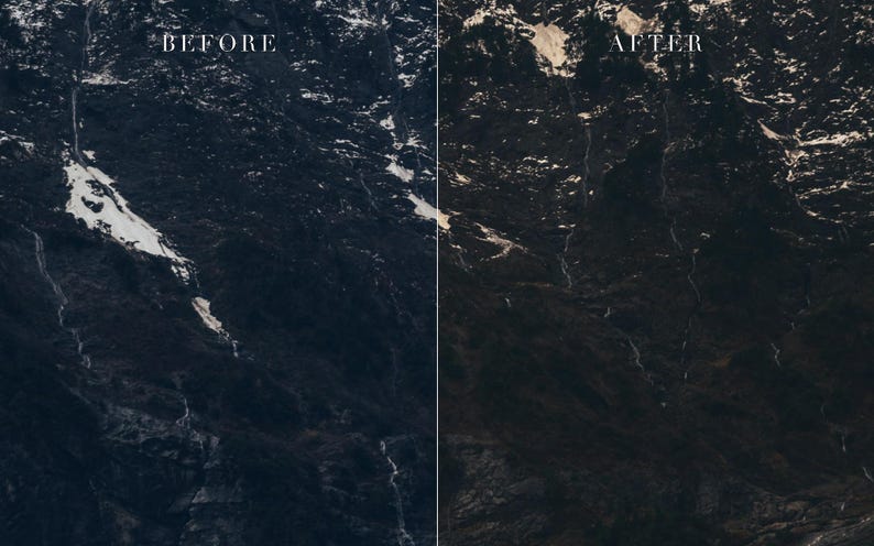 Bundel met Lightroom-presets voor sfeervolle berglandschappen, cinematische reisfotografie (mobiel/desktop) afbeelding 11
