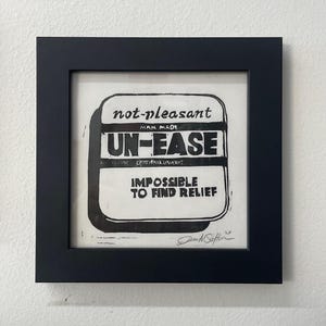 Un Ease | Framed Hand Pulled Block Printed Original Art | Signed Original | Linocut | Framed  | Handmade