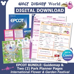 Può includere: Pacchetto scaricabile digitalmente EPCOT per Walt Disney World, che include una guida e due pagine di pianificazione del parco. Le pagine del pianificatore sono per il Flower & Garden Festival, con sezioni per orari, cibo e merchandising.