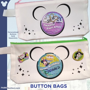 Button Bag for Personalized Disney Buttons, Pins & Autograph Pouch | Holds Theme Park Maps, Pens, Park Day Essentials | Souvenir Keepsake