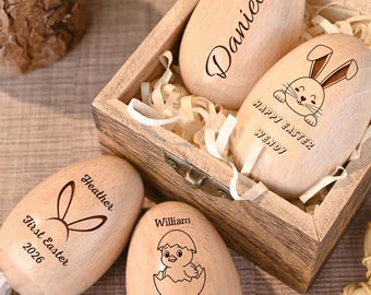 Personalisierte Ostern Musik Ei Shaker, Gravur Holz Kleinkind Rassel Spielzeug für Kinder, Neugeborenen Andenken Geschenk von Mama, Babys erstes Ostern
