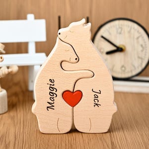 Anpassat träpussel med björnfamilj, handgjord björnfamiljheminredning, anpassad Baer-babypresent, årsdagspresenter till maken, första fars dag