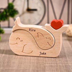 Personalized Wooden Whale Puzzle for Couples, Custom Engraved Family Keepsake, Engagement Wedding Gifts, Anniversary Gift for Parents