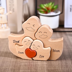 Personalized Duck Family Wooden Puzzle, Birthday Gifts For Parents Kids, Duck Shower Gift, 5th Anniversary Gift for Couple, Christmas Decor