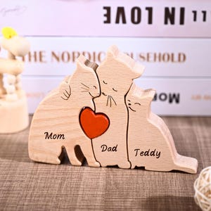 Custom Wooden Cat Family Puzzle, Cat Family Decor, Unique Anniversary Gifts for Cat Lovers Parents, Grandma Gifts, Family Name Keepsake
