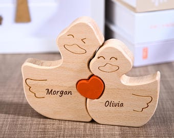 Custom Carved Wooden Duck Family Puzzle, Anniversary Gift for Couple Parent, Duck family kids puzzle, New Family Gift, Father's Day Gifts