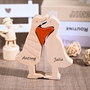 Custom Carved Wooden Duck Puzzle, Cute Wooden Duck Decor, Duck Ornaments, Wedding Duck Gifts, Gift for New Couples, Christmas Duck Ornaments