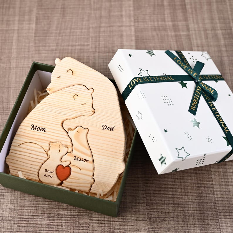 Custom Engraved Wooden Bear Family Puzzle, Personalized Family Keepsake Gift for Dad Grandpa, Anniversary Gifts for Him, Father's Day Gifts image 11