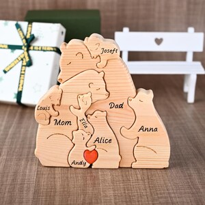 Custom Engraved Wooden Bear Family Puzzle, Personalized Family Keepsake Gift for Dad Grandpa, Anniversary Gifts for Him, Father's Day Gifts image 7