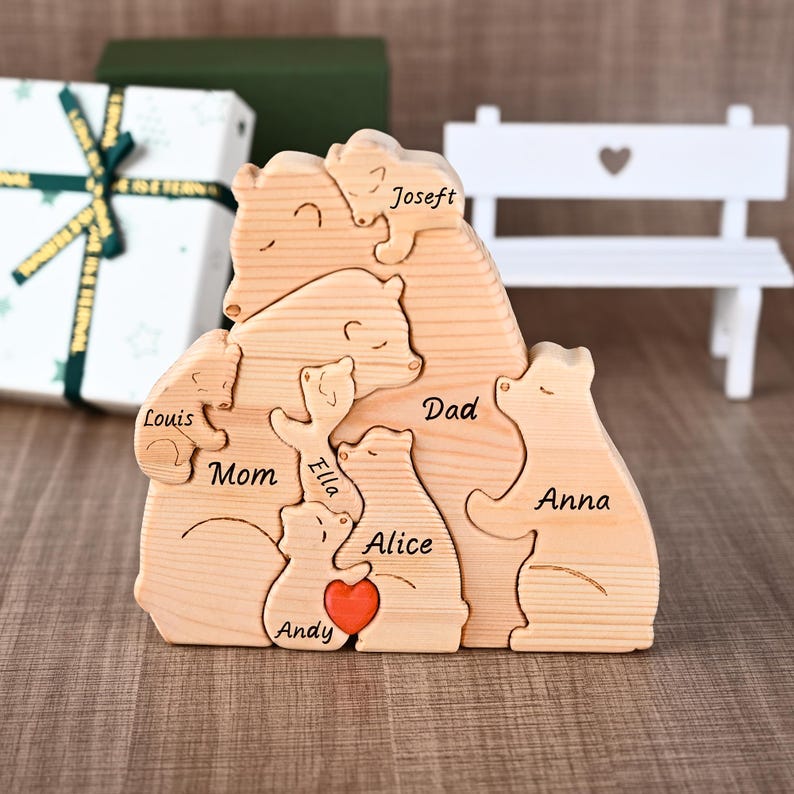 Custom Engraved Wooden Bear Family Puzzle, Personalized Family Keepsake Gift for Dad Grandpa, Anniversary Gifts for Him, Father's Day Gifts image 7