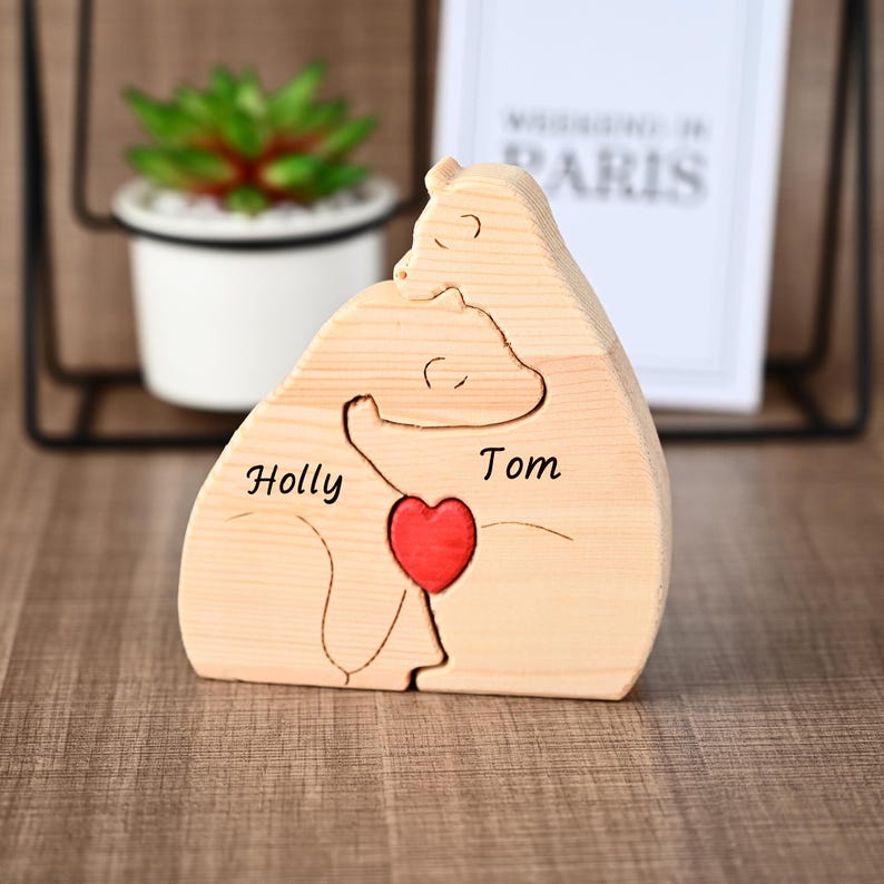 Custom Engraved Wooden Bear Family Puzzle, Personalized Family Keepsake Gift for Dad Grandpa, Anniversary Gifts for Him, Father's Day Gifts image 2