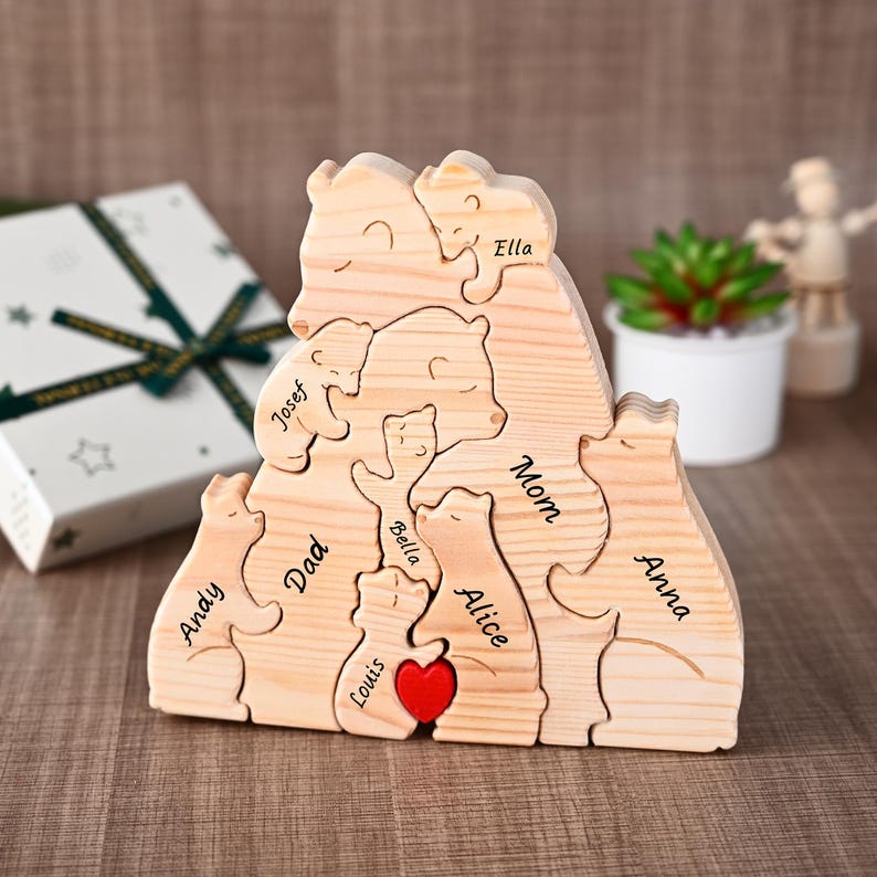 Custom Engraved Wooden Bear Family Puzzle, Personalized Family Keepsake Gift for Dad Grandpa, Anniversary Gifts for Him, Father's Day Gifts image 8