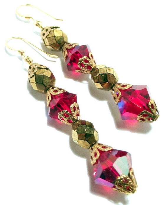 Handmade Costume Jewelry Ruby Red Gold Glass Beaded 14K GF