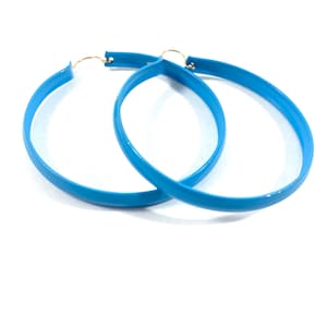 Retro New Old Stock Turquoise Blue Enamel Medium Hoop Earrings