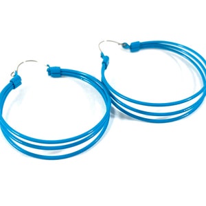 Vintage New Old Stock Light Blue Enamel Wire Hoop Earrings