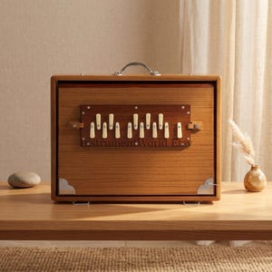One Octave Shrutibox with Multi-fold Bellow_13 Notes Shrutibox _ Teak wood _ Natural Color _ High quality Reeds_Meditation_Yoga_Kirtan