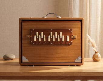 One Octave Shrutibox with Multi-fold Bellow_13 Notes Shrutibox _ Teak wood _ Natural Color _ High quality Reeds_Meditation_Yoga_Kirtan