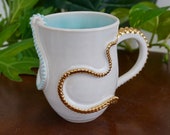 Bermuda Blue and Gold Handmade Octopus Coffee Mug