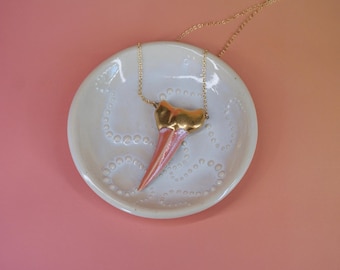 24" Gold Shark Tooth Porcelain and Gold filled Necklace