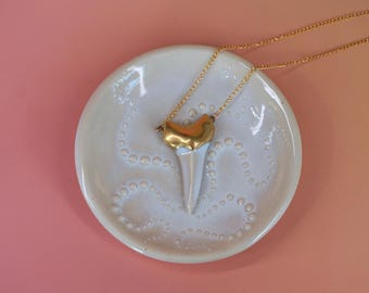 24" Gold Shark Tooth Porcelain and Gold filled Necklace