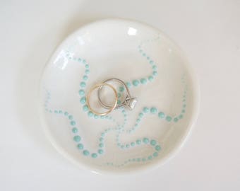 Starfish Trinket Dish Nautical Wedding Bermuda Blue Dotted Ring Holder Wedding Present