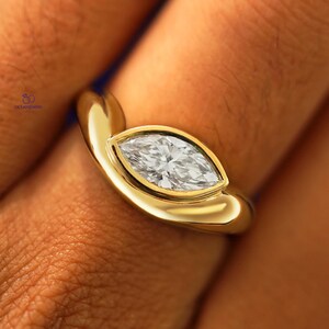 3CT Marquise Cut Moissanite Diamond Engagement Ring Art Deco Proposal Ring Bridal Promise Ring Marquise Bezel Ring Hidden Halo Wedding Ring