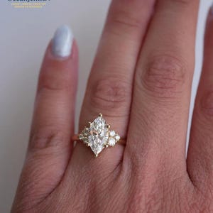 3CT Marquise Cut Mossanite Engagement Ring With Side Round Stones Ring Unique Style Proposal Ring Art Deco Wedding Anniversary Gift For Her