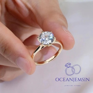 3CT Round Cut Moissanite Diamond Engagement Ring Brilliant Round Cut Solitaire Ring Six Prong Dainty Promise Ring Anniversary Gift For Her