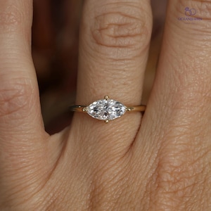 3CT Marquise Cut Moissanite Diamond Engagement Ring Art Deco Ring Bridal Promise Ring Marquise Four Prong Ring Hidden Halo Wedding Ring