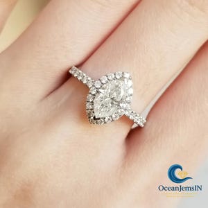 3CT Marquise Cut Halo Moissanite Engagement Ring Pave Solitaire Art Deco Wedding Ring With Side Stones Half Eternity Promise Ring For Women