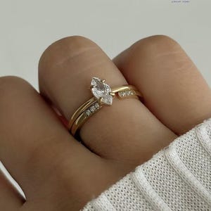 3CT Marquise Cut Moissanite Diamond Engagement Ring With Open Band Art Deco Band Bridal Promise Ring Marquise Hidden Halo Wedding Ring Gift