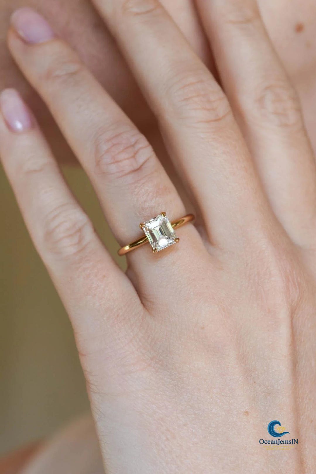 3CT Emerald Cut Moissanite Engagement Ring Bezel Solitaire Ring Art ...