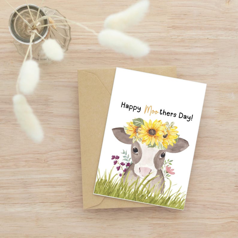 Funny Cow Mothers Day Card Printable, Happy Moo-thers Day Card, Farm