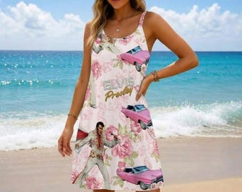 Elvis Presley Floral Dress, Elvis King Of Rock Summer Dress, Elvis Sling Dress, Rock N Roll Fan, Gift For Her