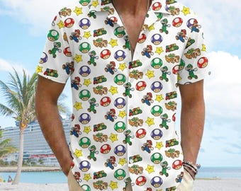 Nintendo Space Adventure Gamer Button Shirt, Mario Space Summer Shirt, Super Mario Galaxy Movie Hawaiian Shirt, Mario Fan Apparel Men Shirt